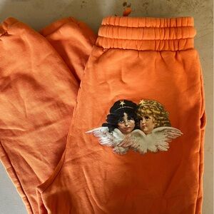 Fiorucci Orange Jogger Sweatpants with Angel Cherubs Spell Out